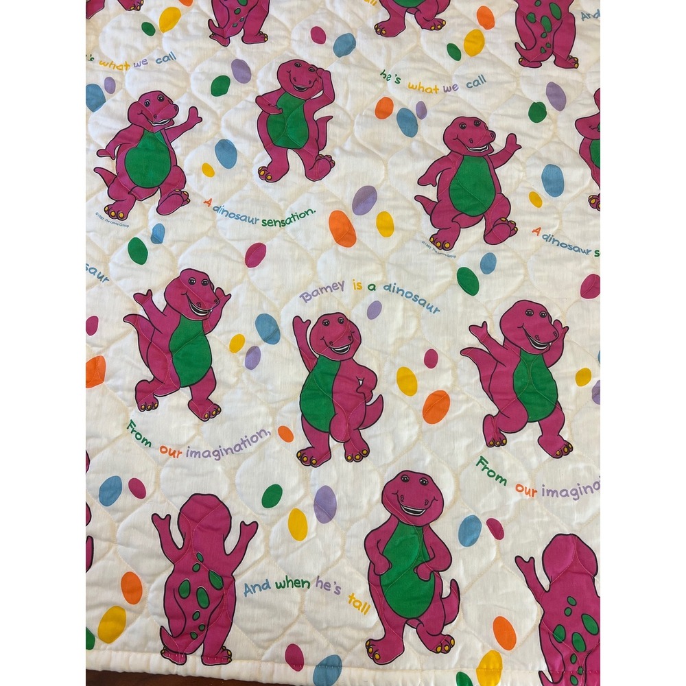 Vintage 1992 Barney Purple Dinosaur Quilted Bedspread Bibb Co Twin crib cover 90